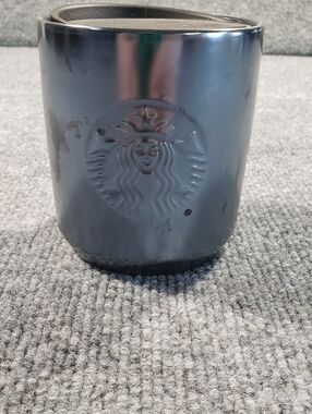 STARBUCKS Metallic Gray Ceramic Short Travel Mug Cup Tumbler W/Lid  4"  2022